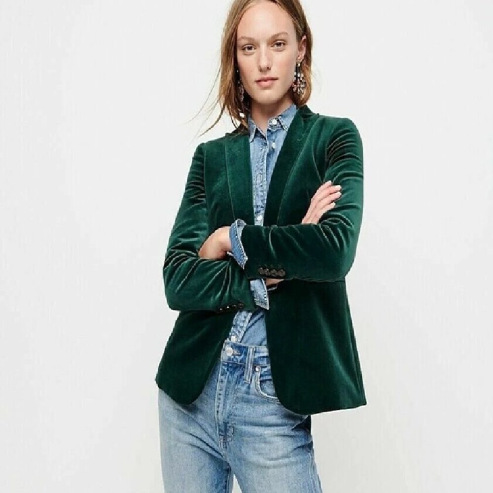 J Crew Women's Size 00 Old Forest Green Parke Blazer in Velvet NWT $244